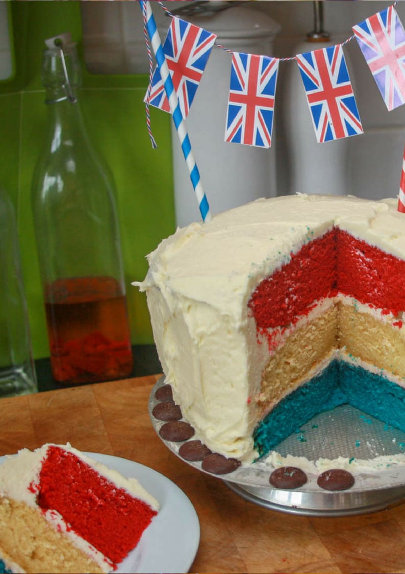 This Red White and Blue Layer Cake is really simple to make, but it does take a little more time, planning and washing up! I can assure you it is worth it for the amazing effect once you cut into it.