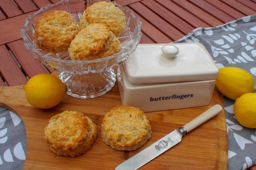 Lemon and Ginger Scones, a perfect trreat for afternoon tea. The combination of lemon and ginger is refreshing and slightly fiery at the same time
