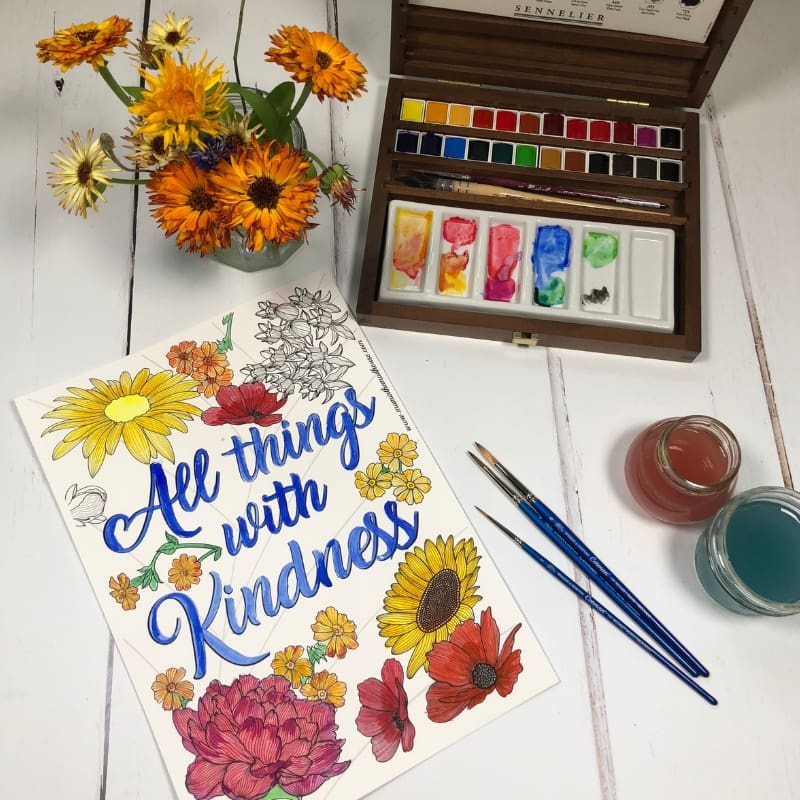 Free Printable All Things with Kindness Colouring Page