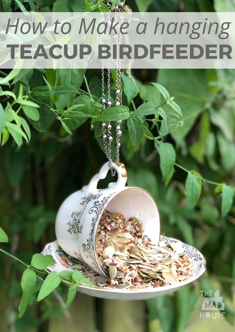 These DIY Teacup Bird Feeders are super cute and so easy to make. They are a brilliant way to use teacups and saucers that I keep collecting from charity shops. Nothing beats watching birds in your backyard and this hanging Teacup Bird Feeder DIY is super easy to make.
