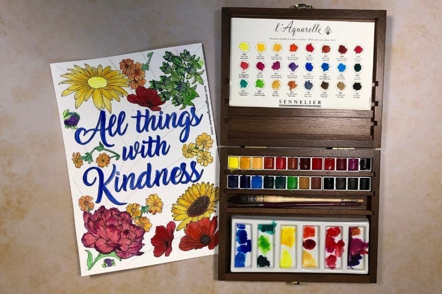 Free Printable All Things with Kindness Colouring Page