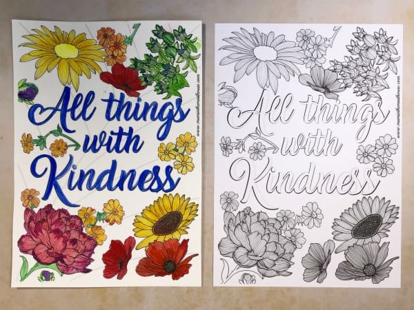 Free Printable All Things with Kindness Colouring Page
