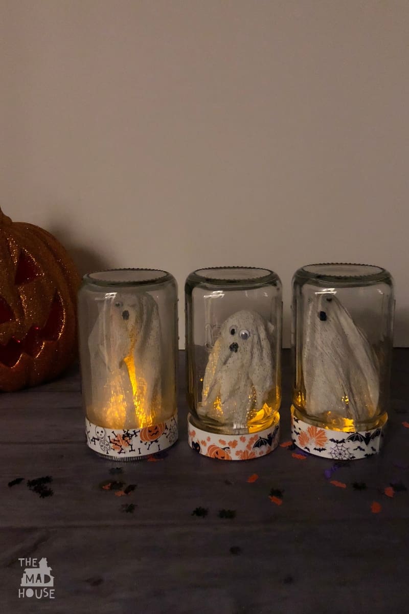Try out our Ghosts in a Jar Halloween Craft and catcg some ghosts for your Halloween decoration.Ghosts can go through walls, but these jars are magical and keep them captured and out of mischief!
