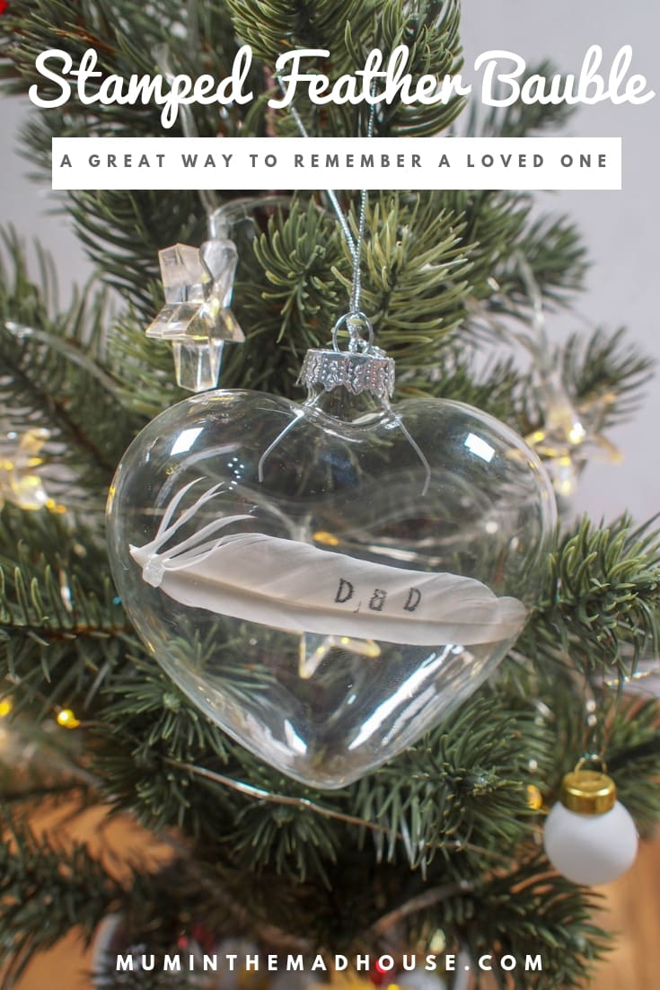 These remembrance feather baubles are so simple to make. Losing someone you love is hard and celebrations seem to make that loss so much more acute in my experience. However, small things can help us remember the people we love and bring comfort when we are missing a loved one.