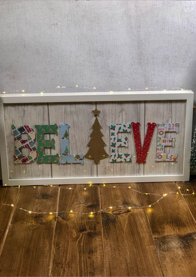 Believe Christmas Wall Decor. Make a beautiful festive wall plaque with our step by step DIy craft tutorial.