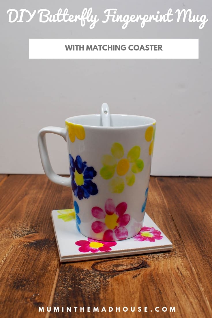 Create beautiful fingerprint mugs with kids using porcelain paint! These DIY butterfly and flower mugs are dishwasher safe once baked – a perfect handmade gift. #Kidscrafts #MothersDayCraft #DIYgifts