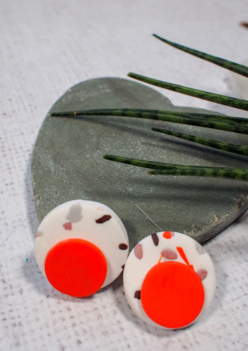 DIY Terrazzo Polymer Clay Earrings. A fabulous inexpensive craft for using up leftover polymer clay.