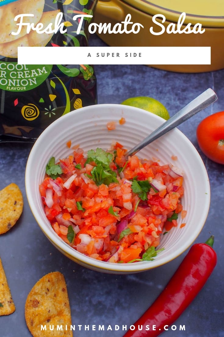 Make this fresh tomato salsa in five minutes. Make in advance and let the flavours develop. It is the perfect tip for tortilla chips.