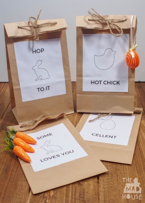Last Minute Simple Easter Bags with free printable. You are going to love this simple Easter project, especially if you are like me and have forgotten the Easter Goodie Bags for the egg hunt.