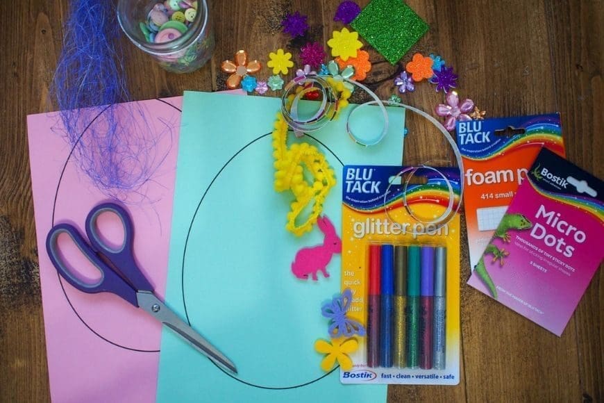 Invitation to Create and Decorate Paper Easter Eggs materials
