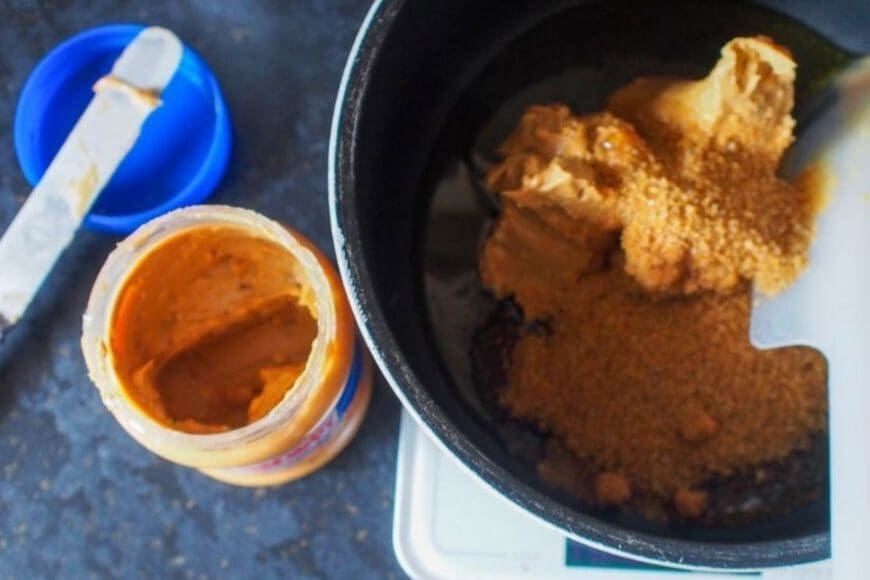 Flapjacks ingredients in pan