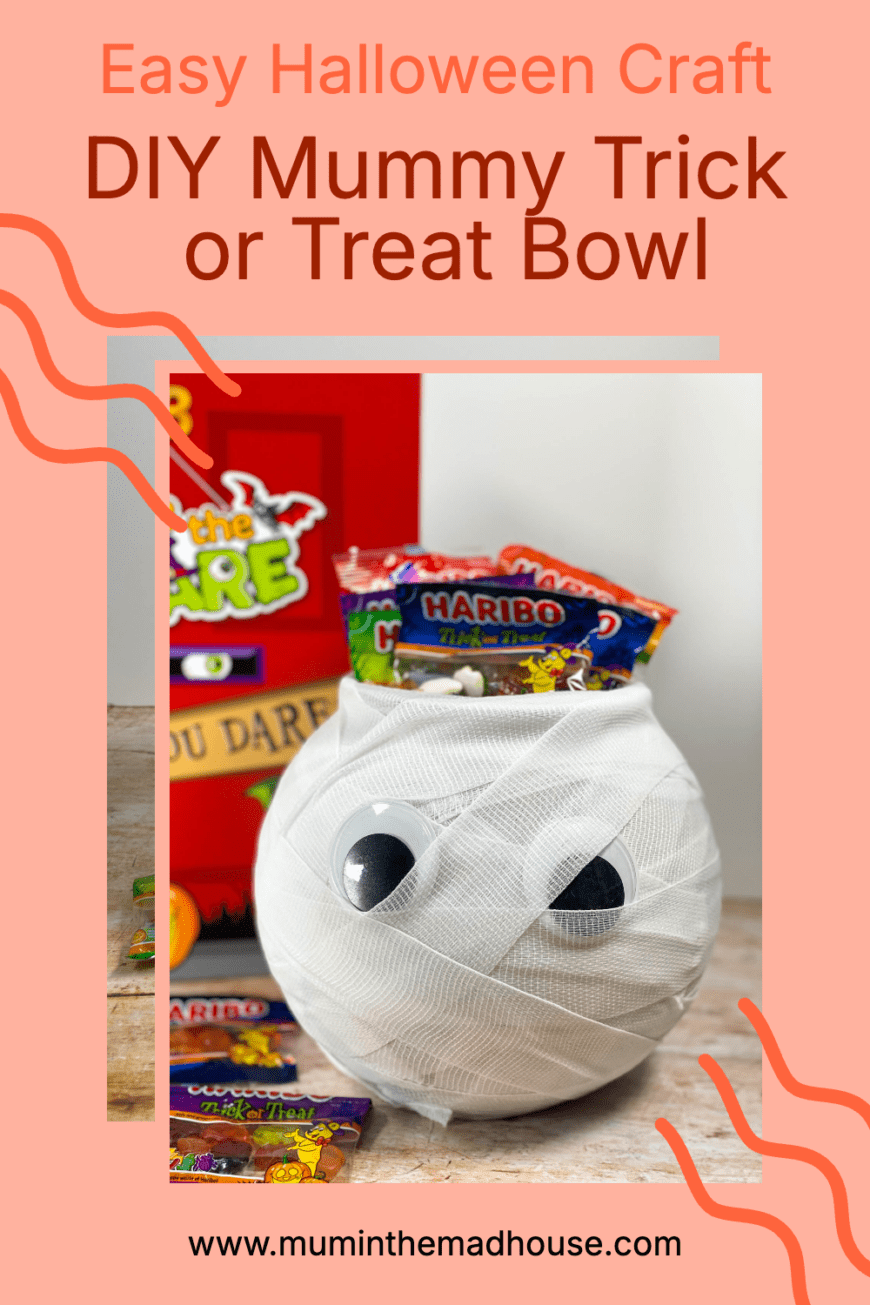 Get into the Halloween spirit with this easy DIY Mummy Trick or Treat Bowl! Perfect for parties or just to greet trick-or-treaters, this craft is fun to make and spooktacular to display