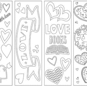 Valentine Printable Colouring Page Bookmarks