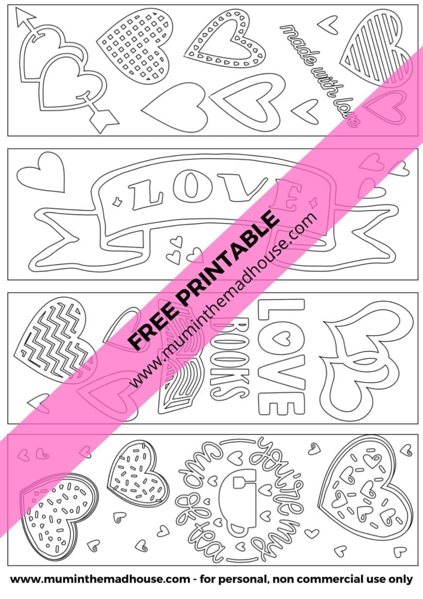 Valentine Printable Colouring Page Bookmarks
