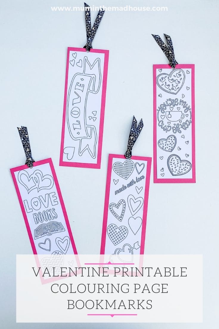 Valentine Printable Colouring Page Bookmarks