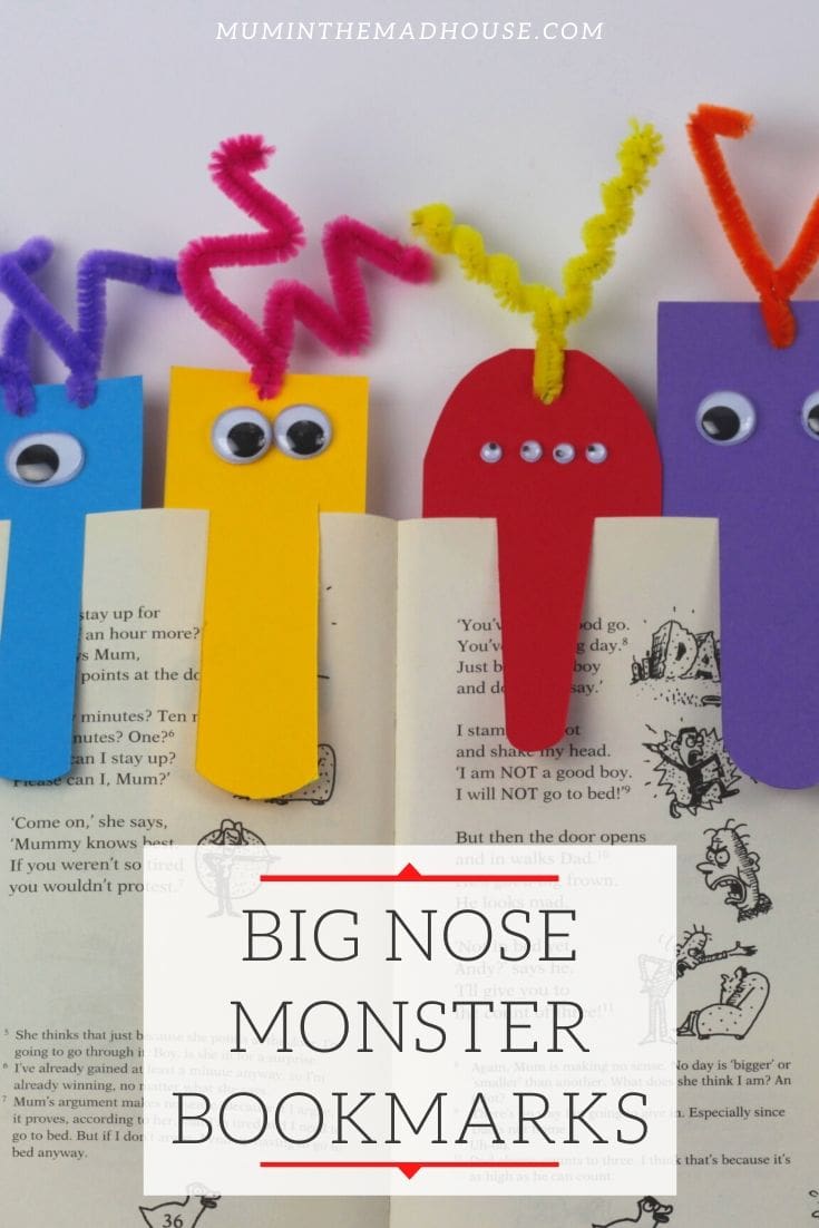 Super easy DIY monster bookmarks. We share a step by step tutorial to make colourful big nose monster bookmarks for your readers.