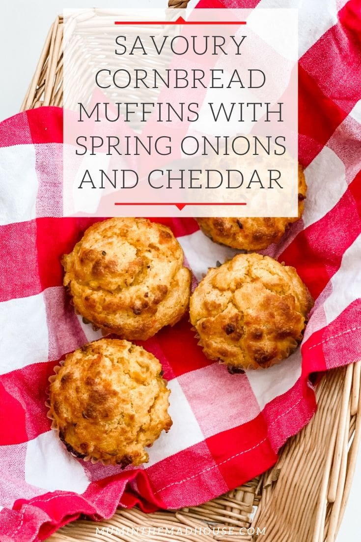 These Delicious Savoury Cornbread Muffins are made from scratch using polenta and flavoured with spring onions, mature cheddar, chilli and sweetcorn.