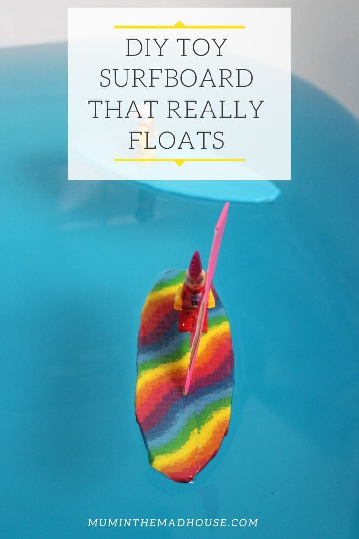 A fun summer surfboard craft for kids that lets their favorite small toys surf! Also a great craft for a pool party or surfing-themed birthday party.