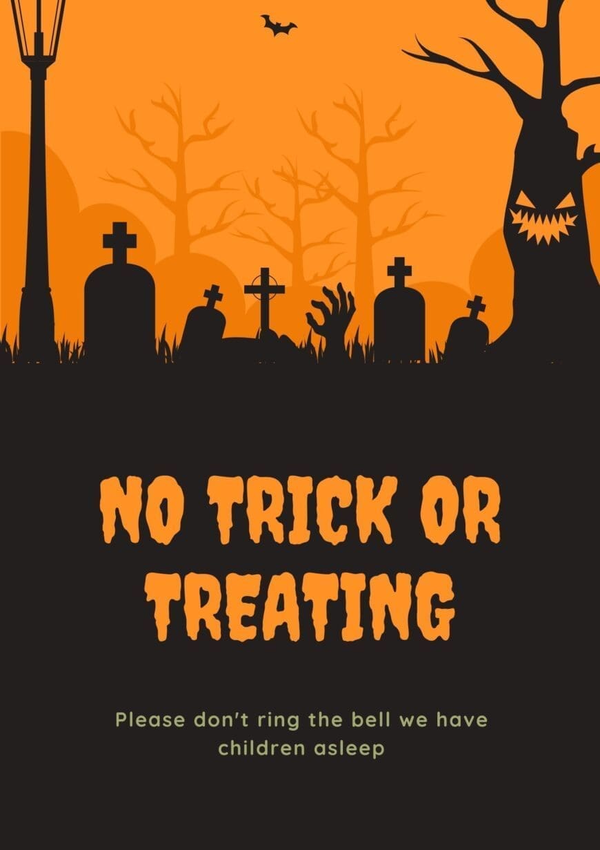 Free Printable No Trick or Treating Sign for those who don't want trick or treaters this Halloween