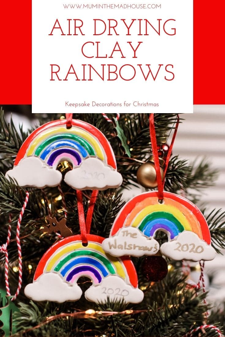 These colourful DIY Rainbow Clay Christmas Tree Decorations are the perfect homemade Christmas tree ornament perfect for air dry clay