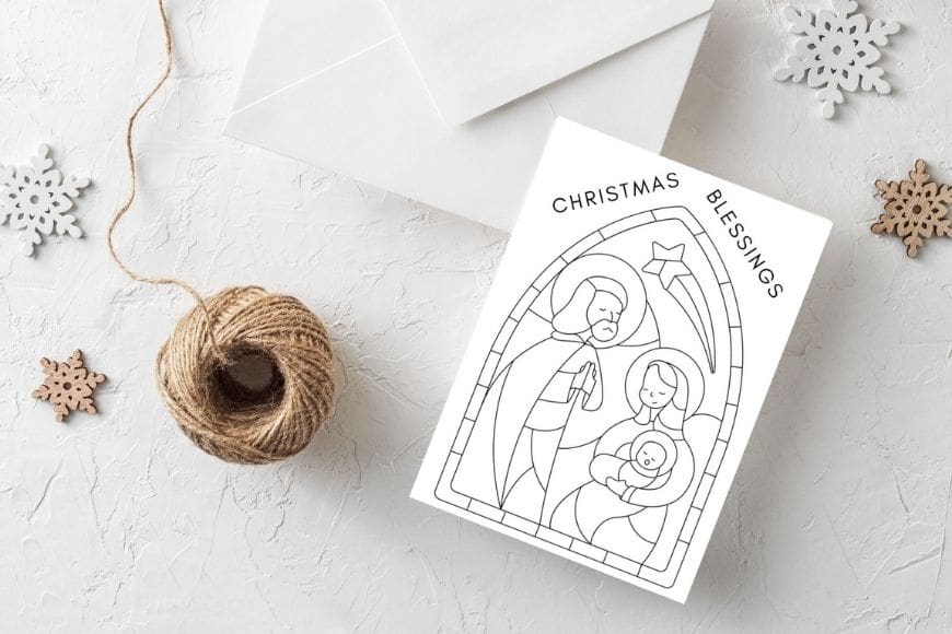 Christmas Blessings card to print and colour