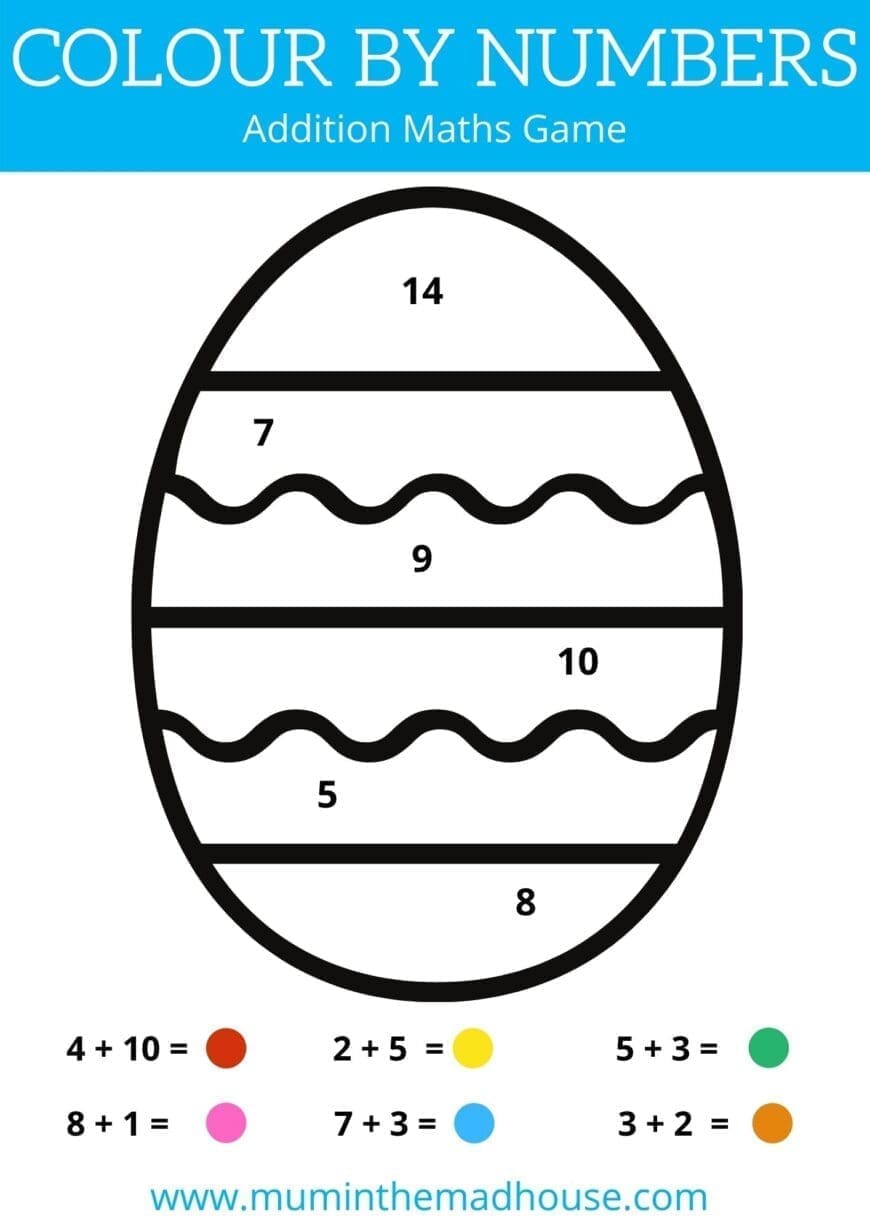 Free Colour by Number Printable Worksheets - Addition Maths Game