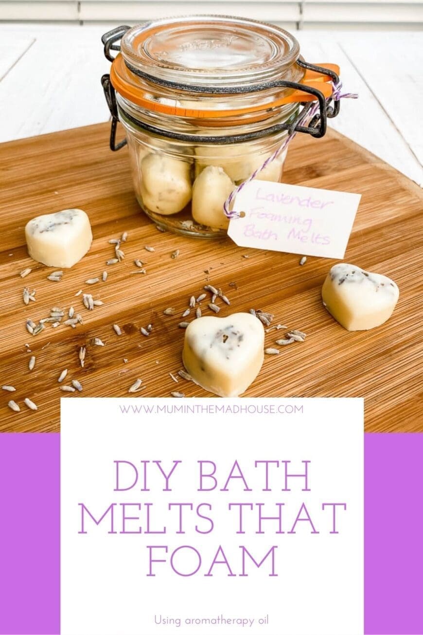 These DIY bath melts are small bars made with moisturising cocoa butter. Toss them into a hot bath to melt, and enjoy a fragrant, foaming and skin-softening bath!