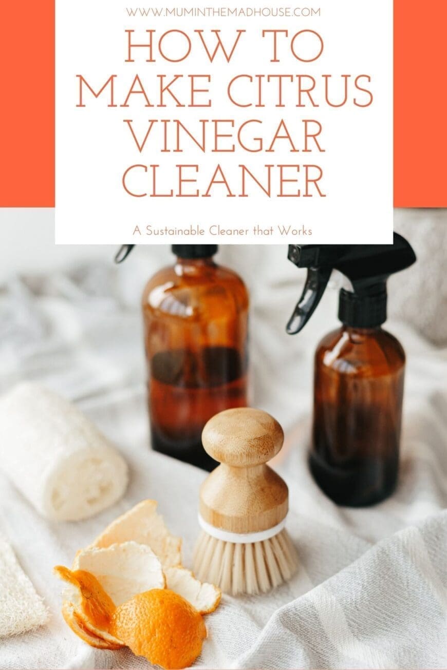 2 brown Spray bottles containing citrus infused vinegar 