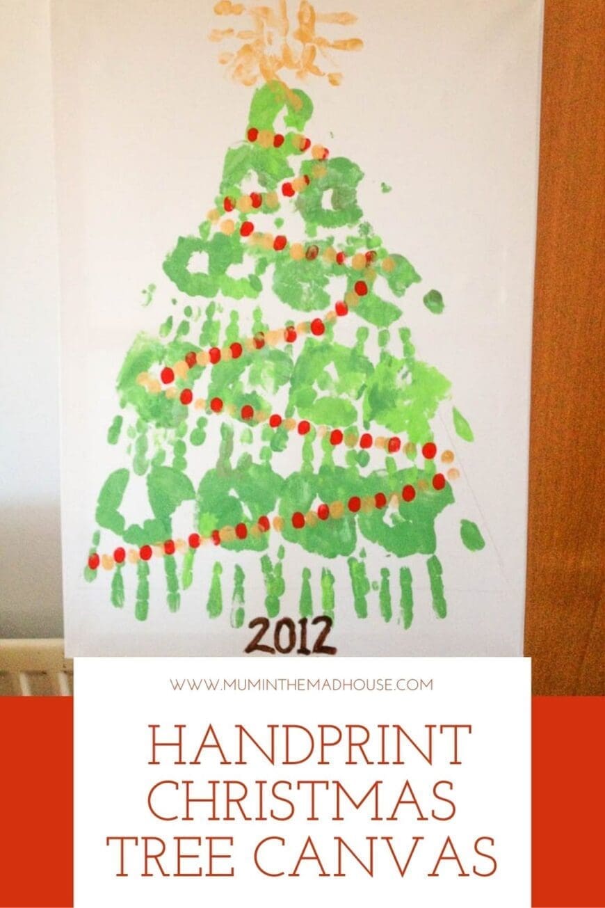 This Handprint Christmas Tree is a fun Christmas craft! Kids of all ages can help make this handprint Christmas tree and put it on display for Christmas!
