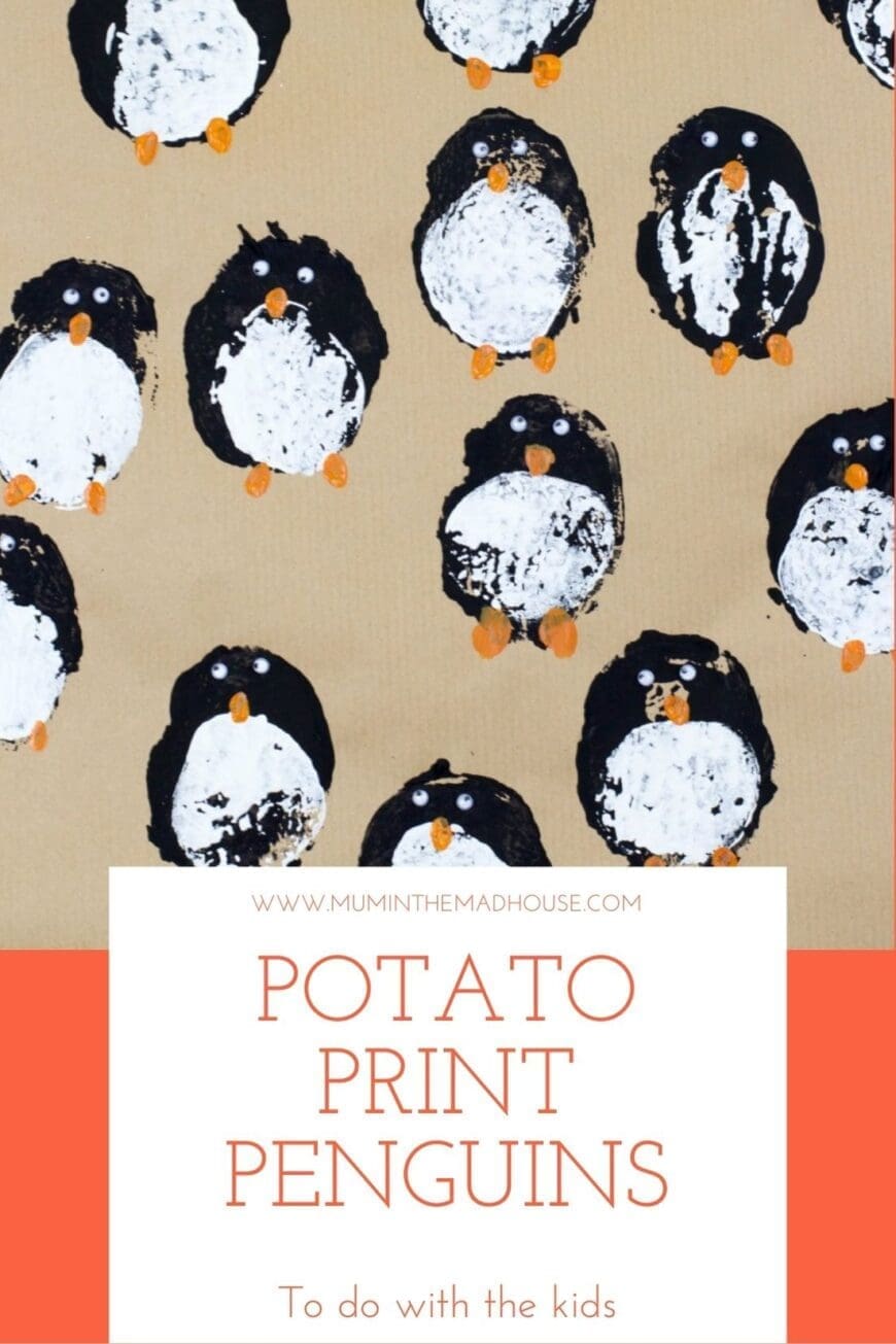 Potato Print penguins make your wrapping as magical as the present inside with our DIY gift wrap. this DIY gift wrap combines potato prints with fingerprints! 