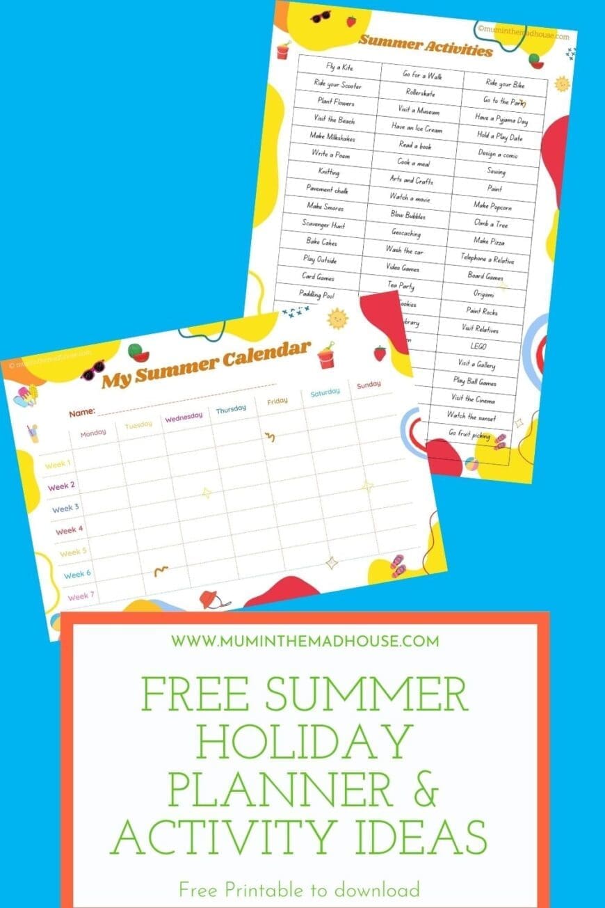 Download our free planner to help you keep track of what is happening during the school holidays. Our Summer Holiday Calendar comes with a bonus activity sheet.
