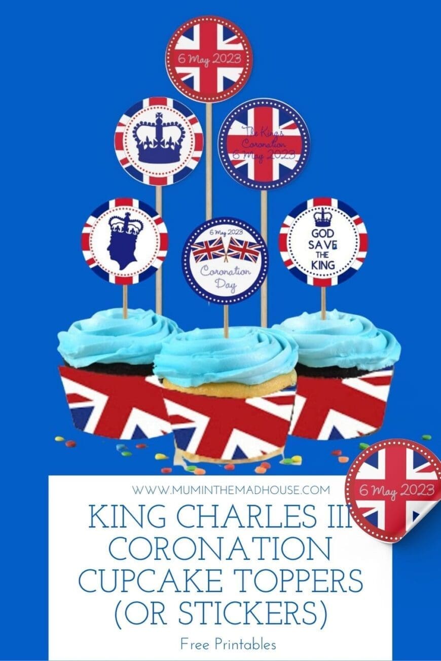 With these free printable mini bunting and cake flags and more. Everything you need to decorate for the new King's Coronation.