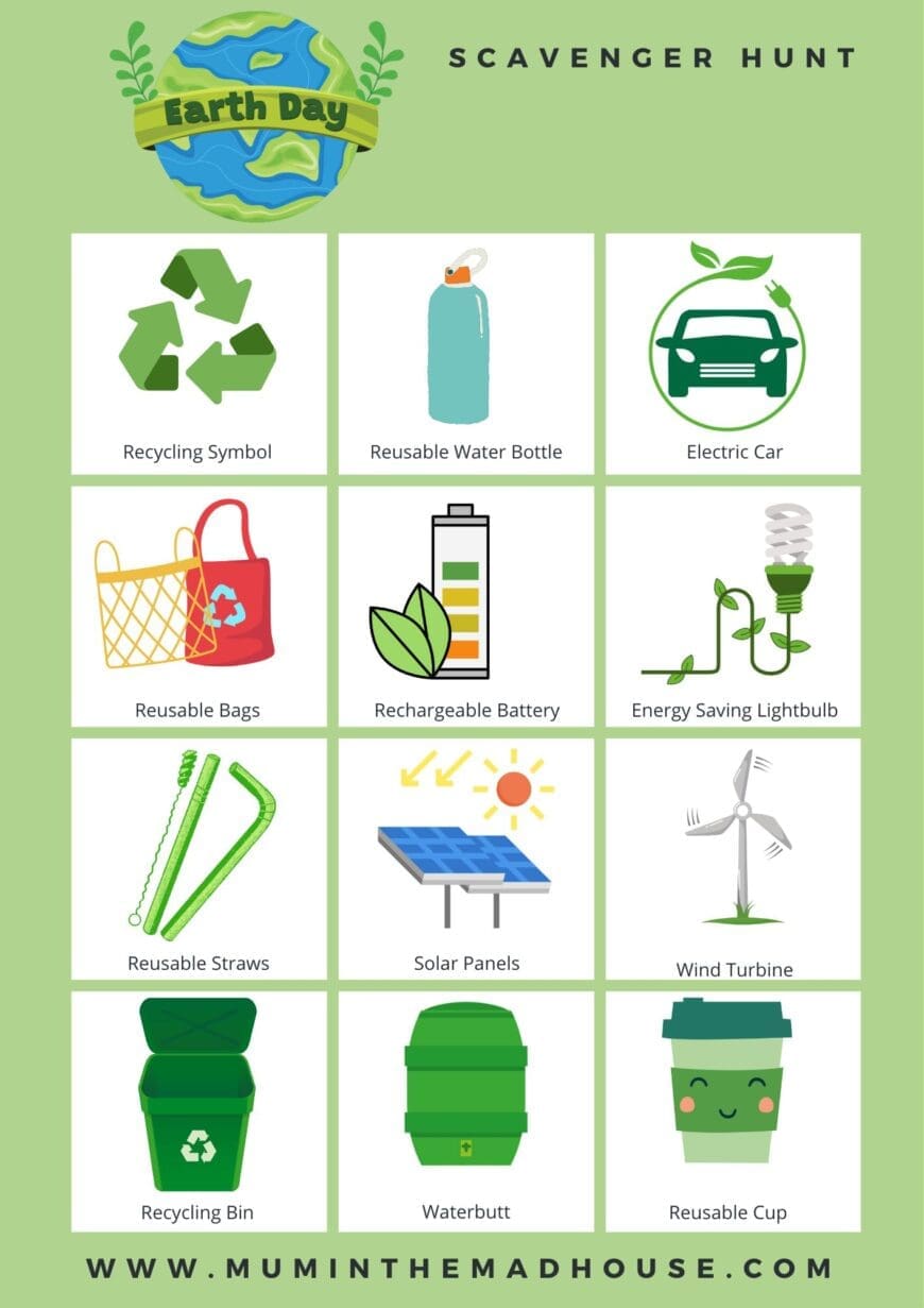 Celebrate recycling, reusing, conservation, and nature with out free printable Earth day scavenger hunt for kids. A fun and educational activity for April 22nd