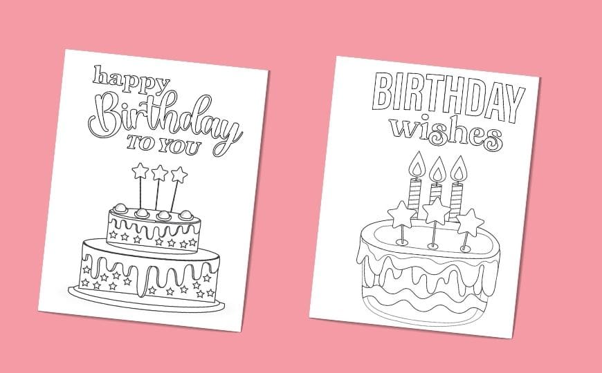 2 Birthday cake birthday cards to colour in