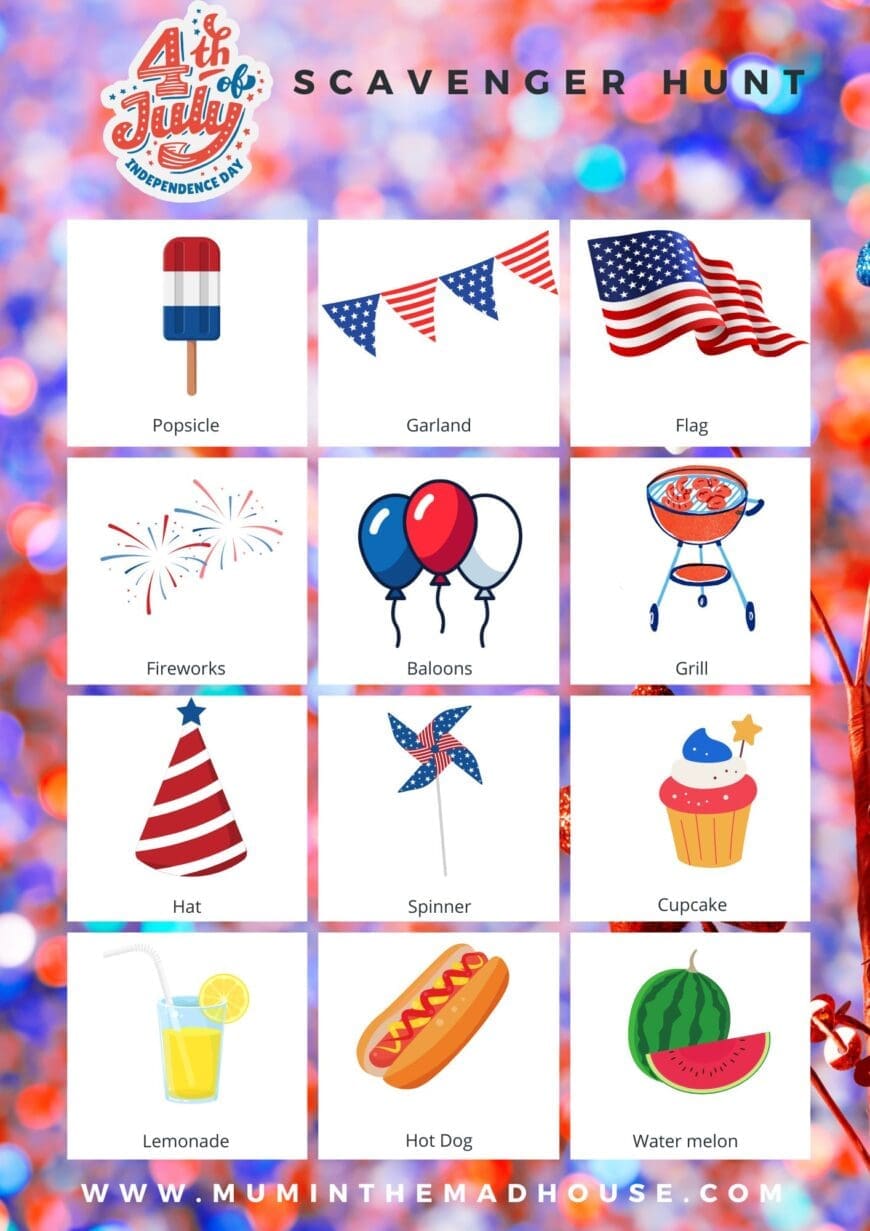 Don't miss out on the Independence Day festivities this year! Our Printable 4th of July Scavenger Hunt is fun-packed. Perfect for solo play or gatherings with family and friends.