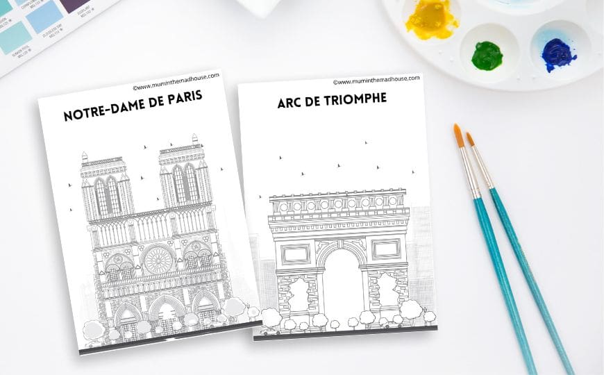 Notre-dame and Arc de triomphe coloring pages