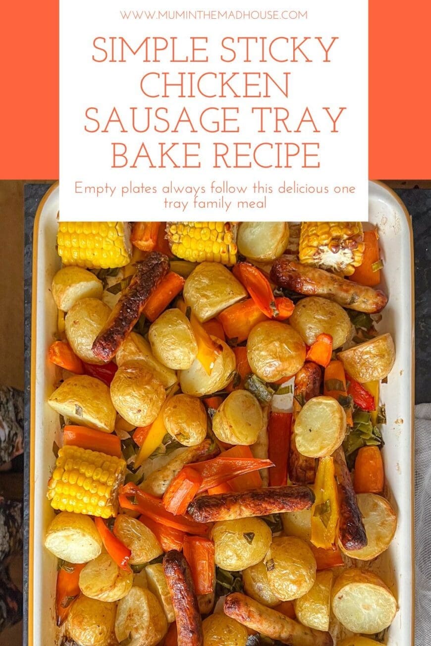 This Easy Sticky Chicken Sausage Tray Bake is a healthy all-in-one meal that's super easy, delicious and has a quick secret ingredient.