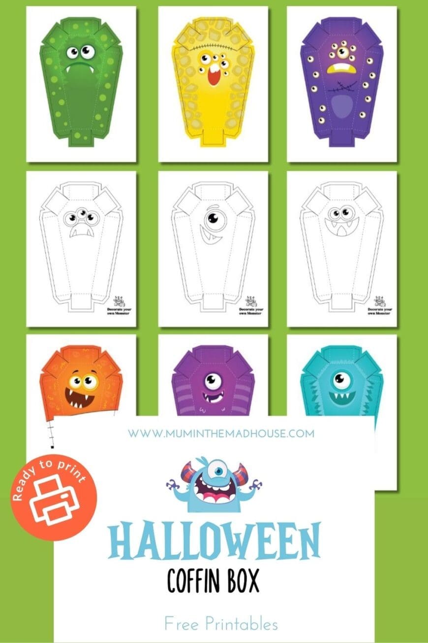 Discover 6 pre-colored coffin box designs, perfect for Halloween treats and party favors. Easy to assemble and ideal for adding a spooky touch to your celebrations.