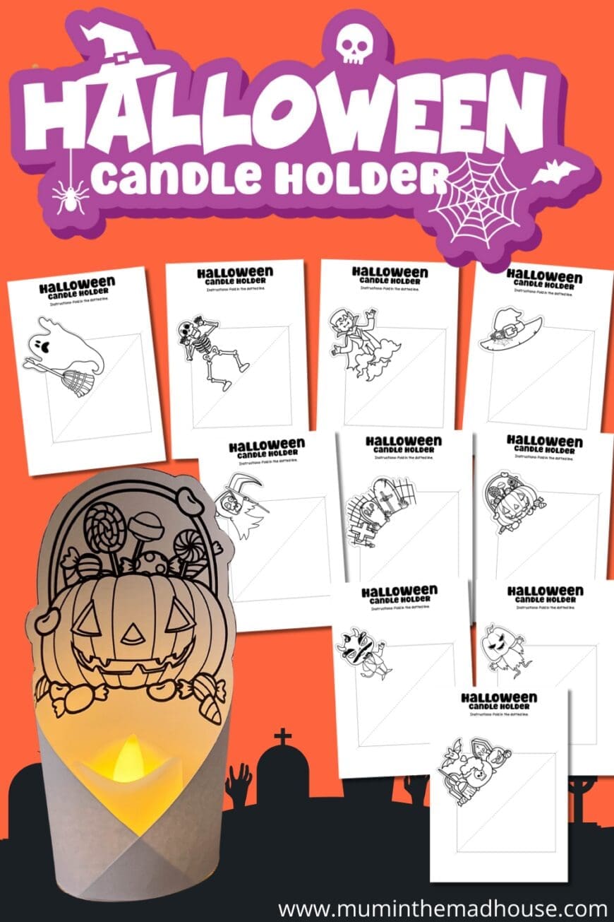 Get creative with these free printable Halloween candle holders! Perfect for kids to color and use with battery-operated tealights. Download your spooky designs today