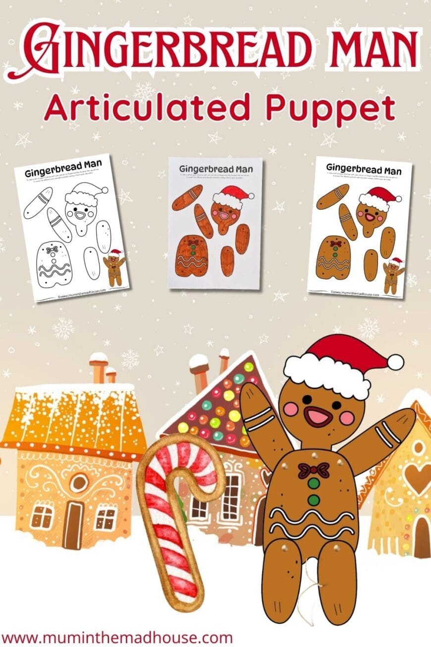 Celebrate the holidays with this adorable Gingerbread Man puppet! Download your free printable—choose from a colored or coloring version for a festive craft activity.