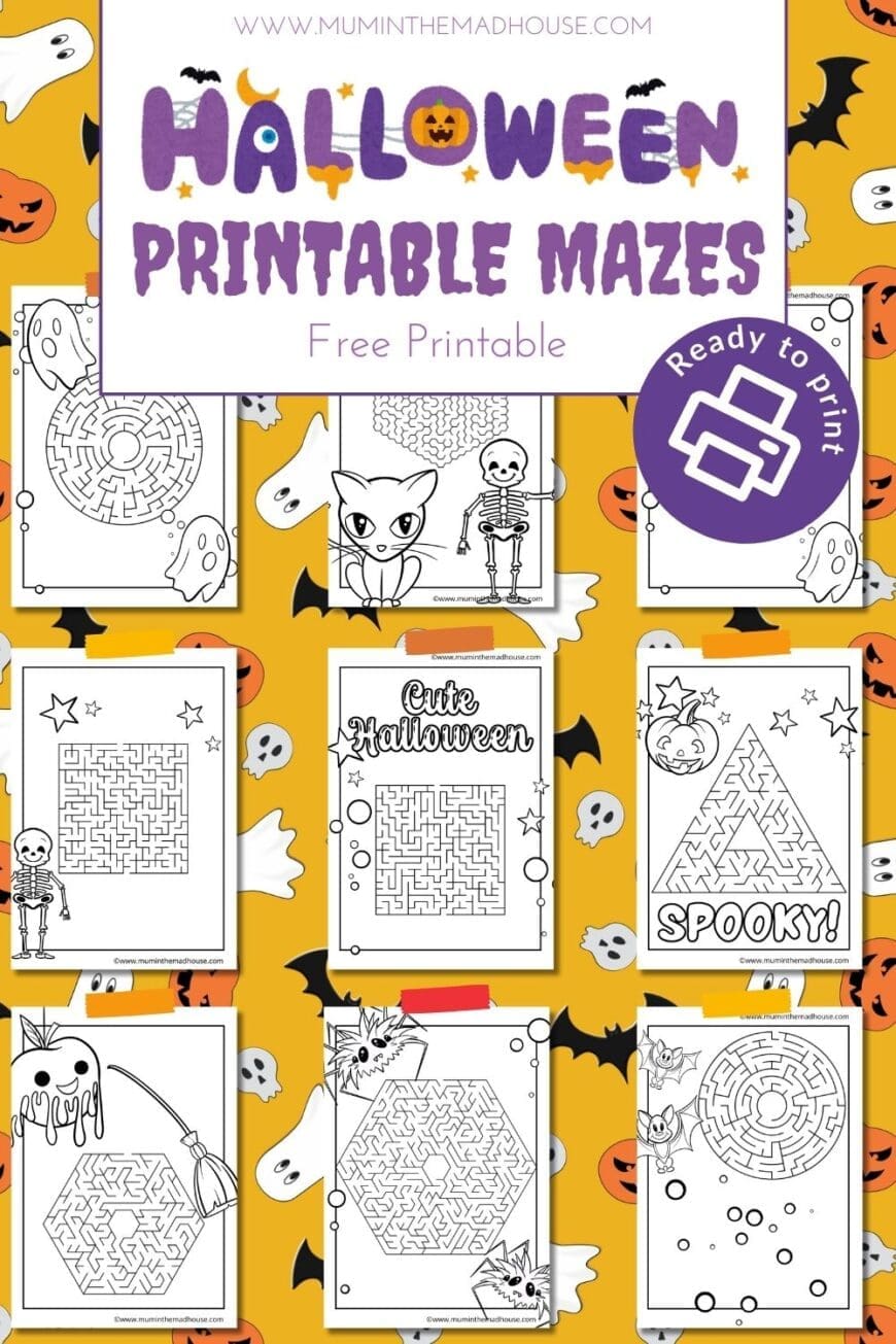 Looking for a fun Halloween activity? Download 9 free printable Halloween mazes for kids! Perfect for parties, classrooms, or at-home fun with spooky designs like ghosts and bats. 