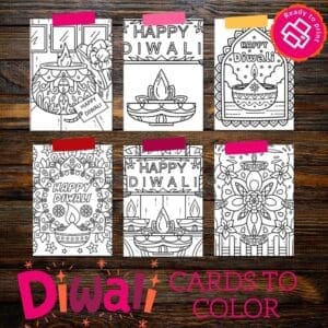 Printable Diwali Cards to Color Download