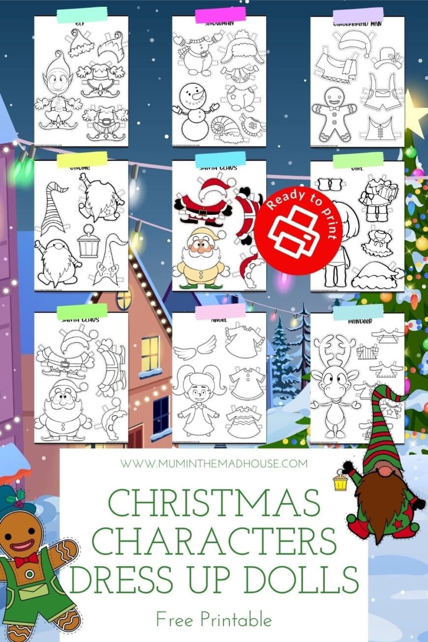 Get ready for the holidays with these DIY printable Christmas character dress-up dolls. Featuring 8 different characters, including a gingerbread person and elf!