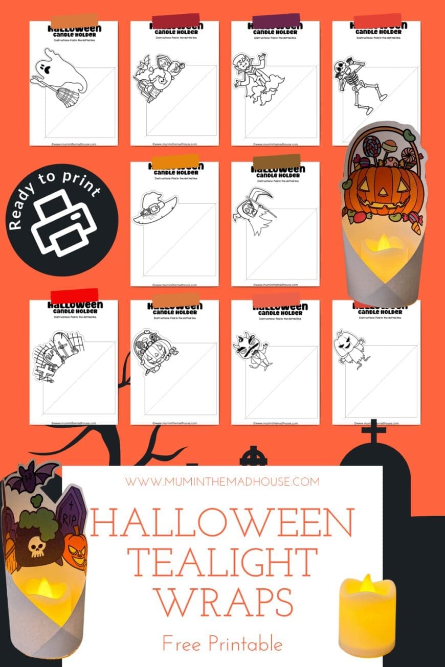 Looking for a fun and easy Halloween craft? Download these free printable candle holders to color, perfect for a spooky night in with battery-operated tealights