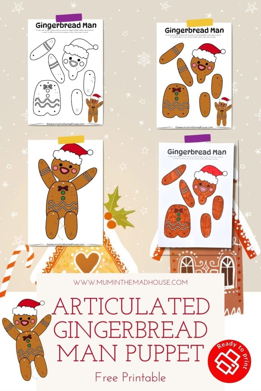 Get into the holiday spirit with this free printable Gingerbread Man puppet! Choose from a colored version or color your own. Perfect for Christmas crafting fun.