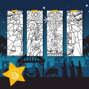 Stained Glass Nativity Coloring Bookmarks Download