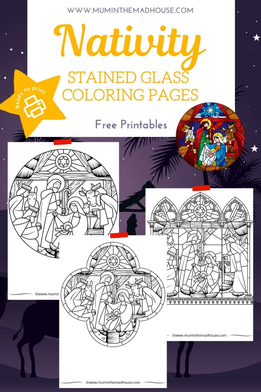 Keep the kids busy this holiday season with our stained glass nativity coloring pages! Free printables for a fun and creative Christmas activity.