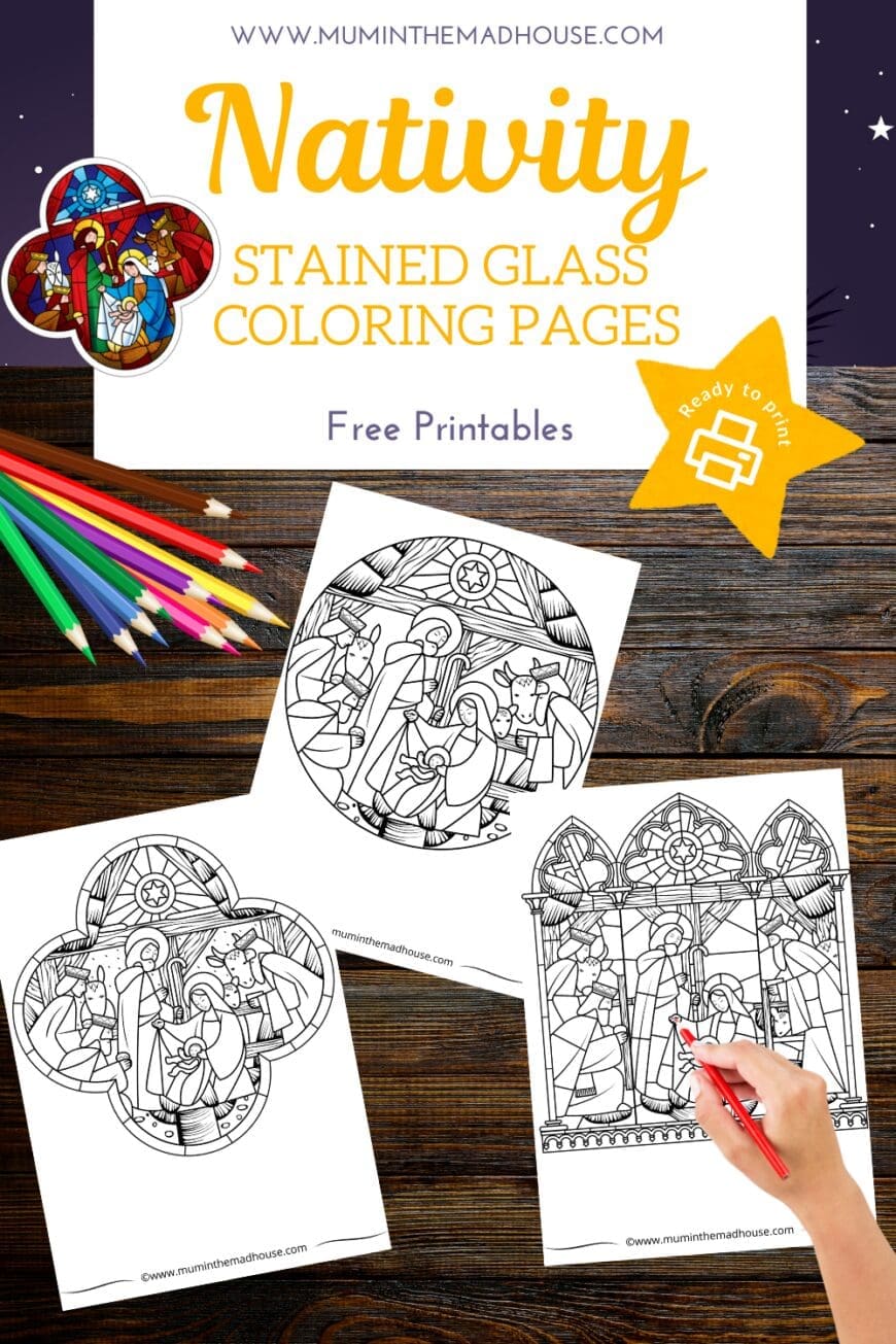 Bring the Christmas story to life with free stained glass nativity coloring pages. Perfect for Sunday school, home activities, and holiday decorations.