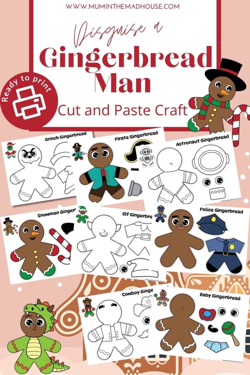 Get creative with this fun cut-and-paste craft! Disguise a gingerbread man using 20 free printable templates, including color-in and pre-colored options. Perfect for kids!