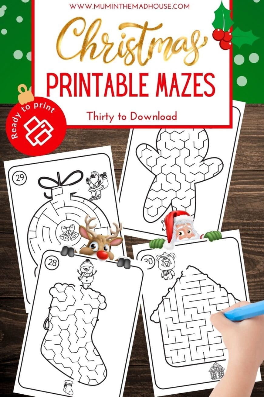 Keep kids entertained with 30 free Christmas maze printables! Festive puzzles for all ages, great for parties, classrooms, or home during the holiday season
